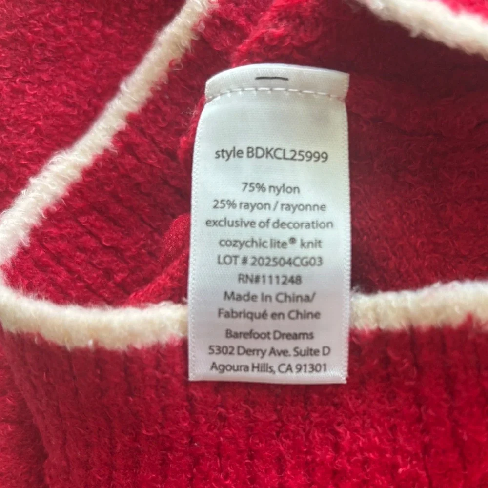 Barefoot Dreams Kids Christmas Pullover Holly Red CozyChic Sweater 2T/3T NEW